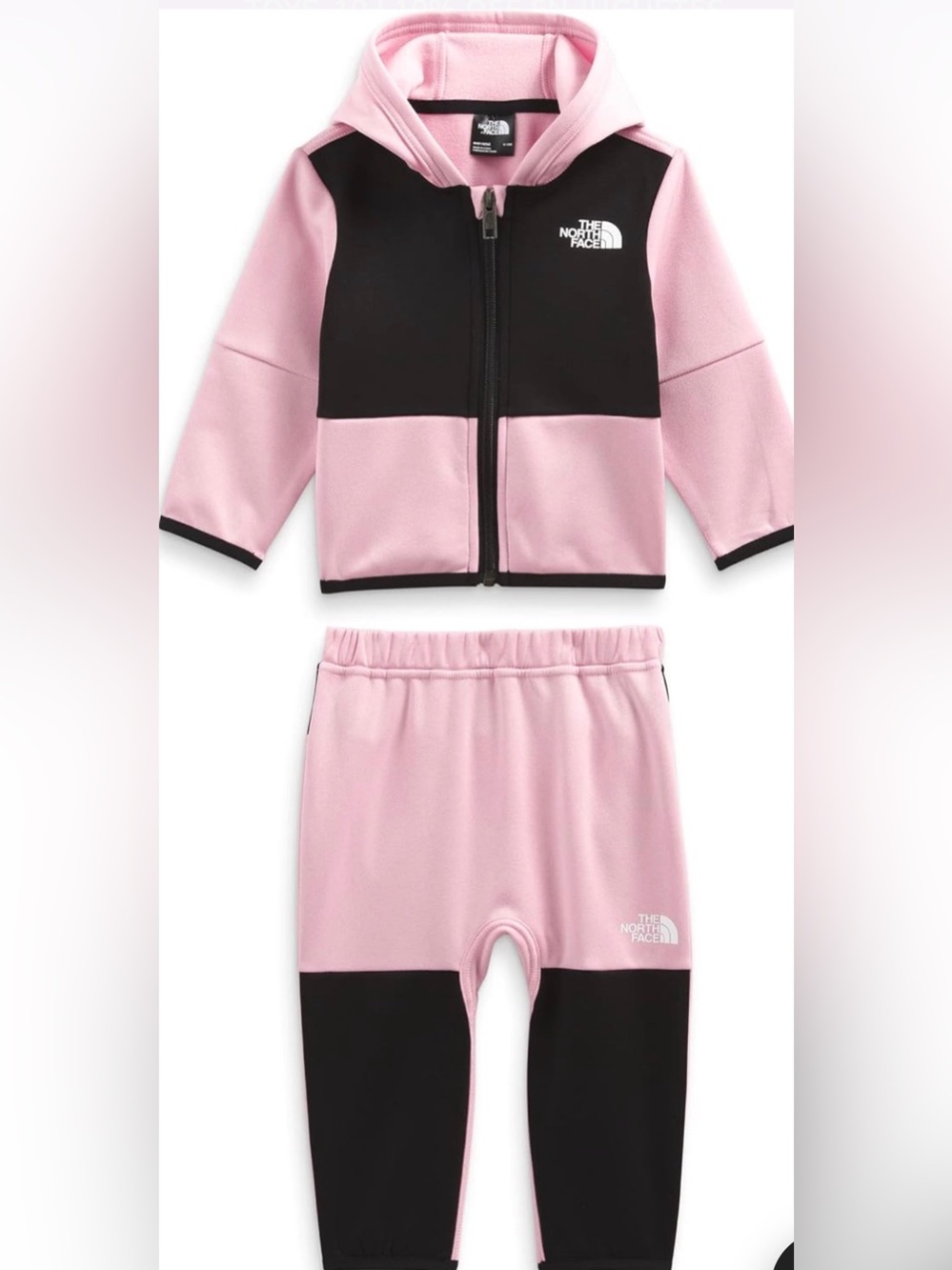 The North Face Pink and Black Kids Hooded Zip Fleece Set 6-12MO